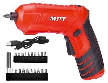 Отвертка аккумуляторная поворотная MPT 4 В Li-ion 1.5 Ач 250 об/мин 3.5 Нм реверс USB аксессуары 20 шт MCSD4006.2 9882 фото